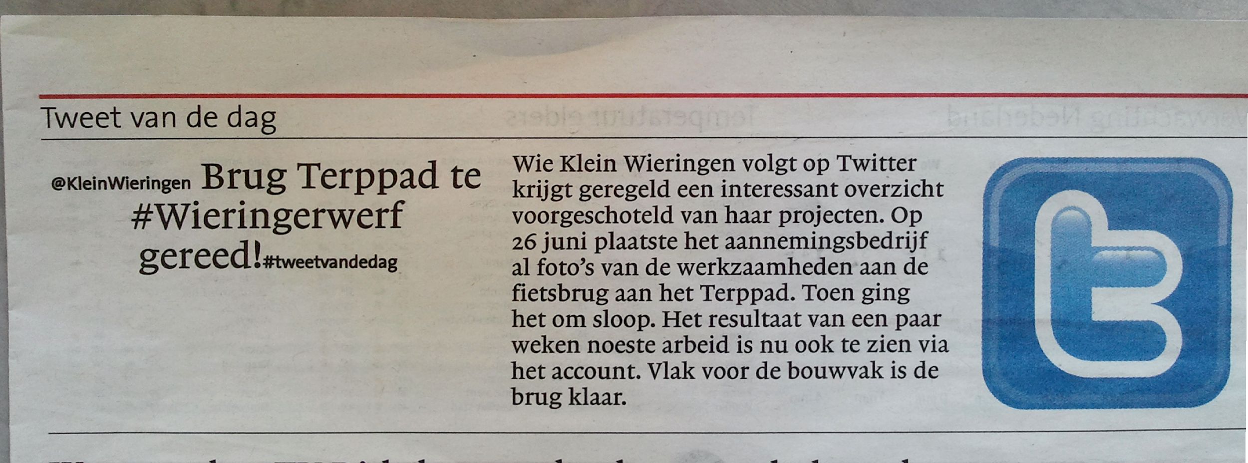 Klein Wieringen in Tweet van de dag in het Noordhollandsch Dagblad!